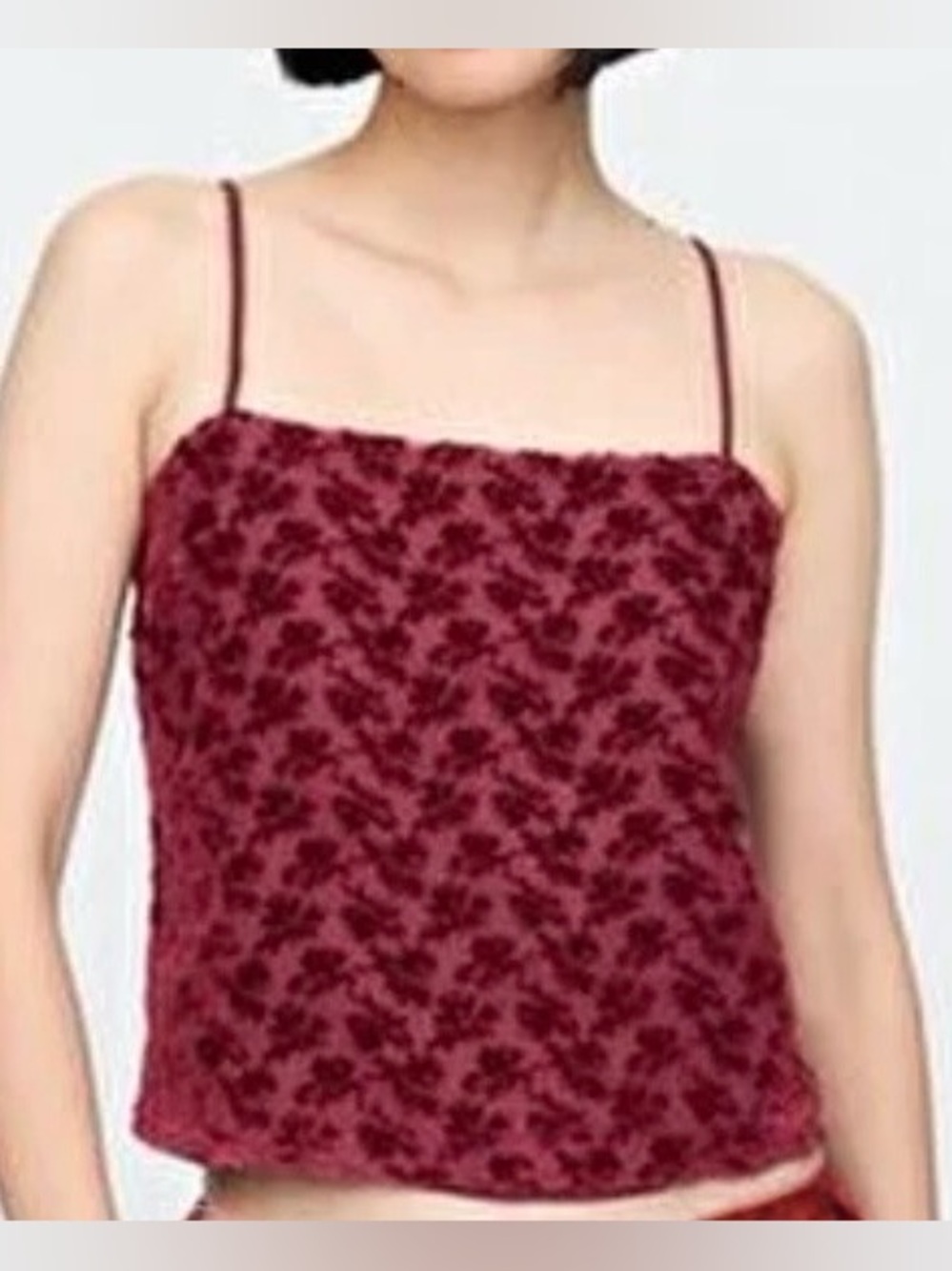 🆕GAP Burnout Velvet Crop Cami Burgundy Floral Spaghetti Strap Top XXL🆕